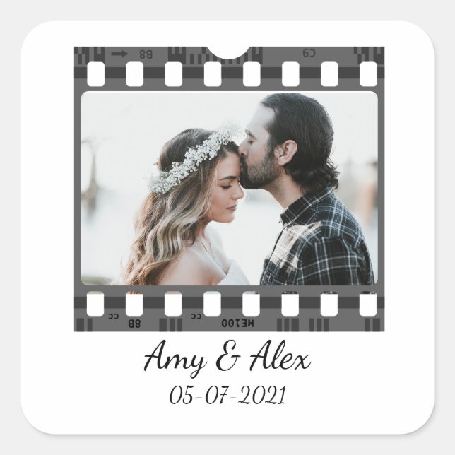 Trendy Film Reel Movie Personalized Picture Frame  Square Sticker (Front)