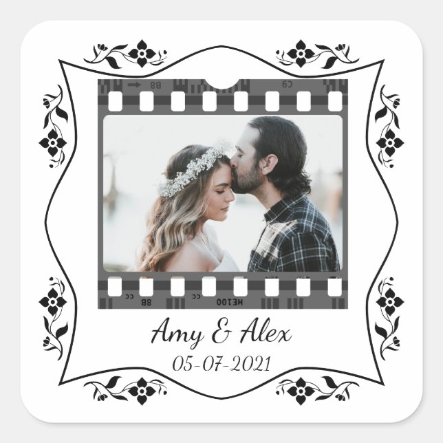 Trendy Film Reel Movie Personalized Picture Frame  Square Sticker (Front)