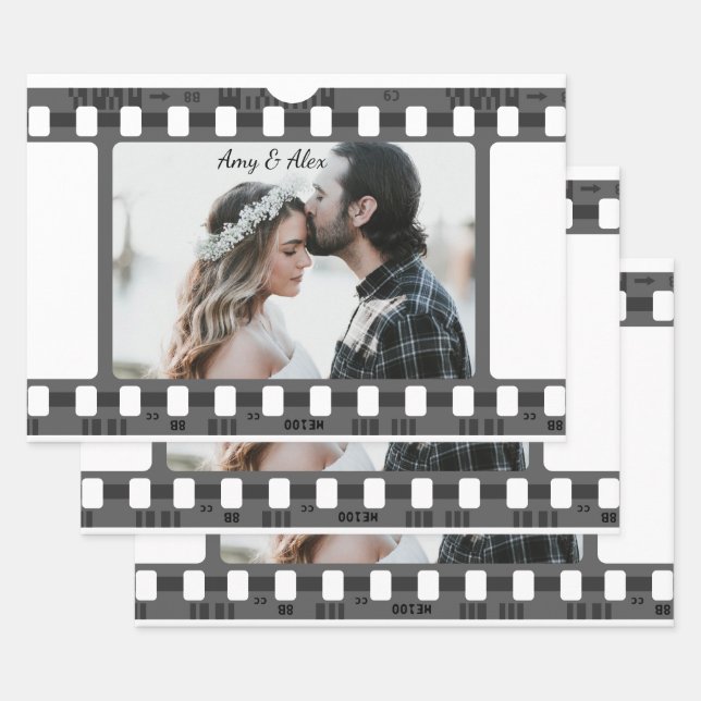 Trendy Film Reel Movie Personalized Picture Frame  Wrapping Paper Sheet (Set)