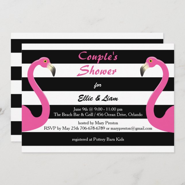 Trendy Flamingo Baby Couple's Shower Invitation (Front/Back)