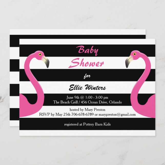 Trendy Flamingo Baby Shower Invitation (Front/Back)