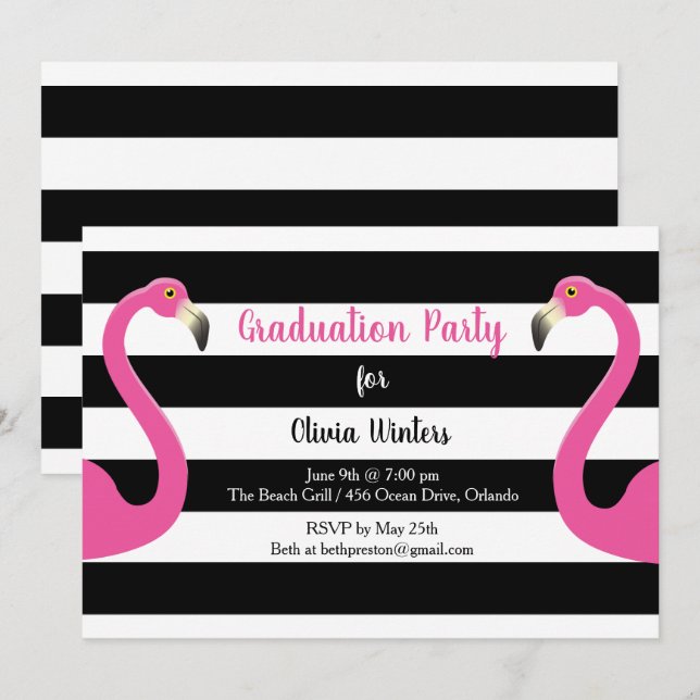 Trendy Flamingo Graduation Invitation (Front/Back)