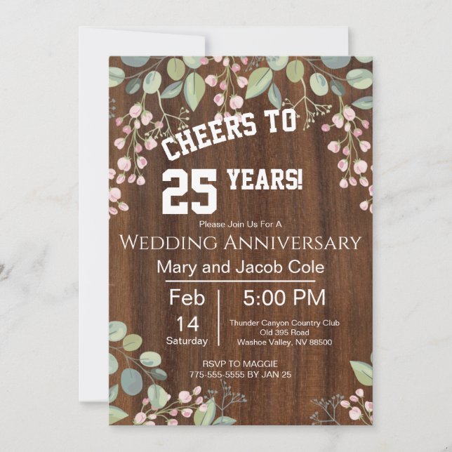 Trendy Floral Anniversary Invitation (Front)