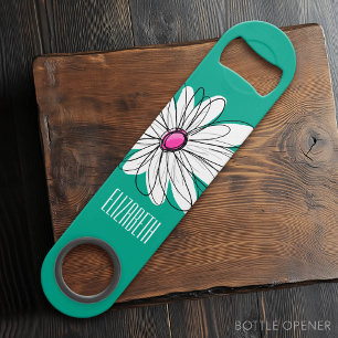 Trendy Floral Daisy Illustration - Pink and Green Bar Key