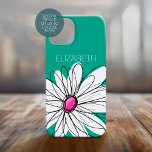 Trendy Floral Daisy Illustration - Pink and Green iPhone 15 Case<br><div class="desc">A zen and whimsical,  hipster piece of art. You can add a name,  monogram or other custom text. If you need to move the art around,  click on the customize button to make changes.</div>