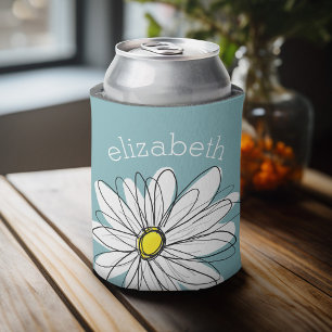 Trendy Floral Daisy with blue yellow custom name Can Cooler