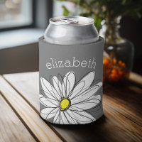 Trendy Floral Daisy with grey yellow custom name