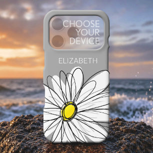 Trendy Floral Daisy with grey yellow custom name iPhone 16 Case