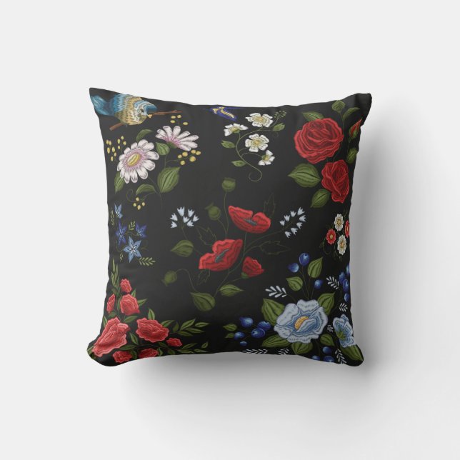 Trendy  Floral  Embroidery       Outdoor Pillow (Front)