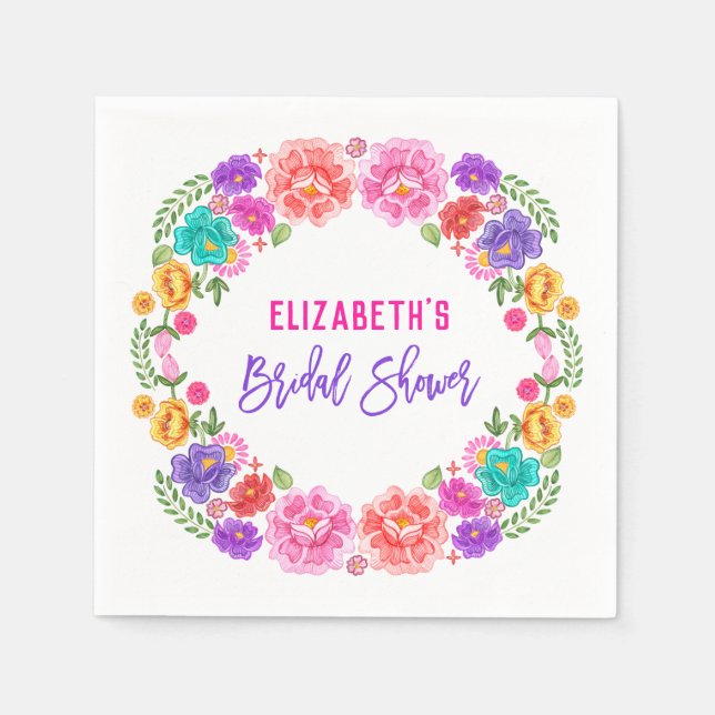 Trendy Floral Fiesta Mexican Bridal Shower Napkin (Front)