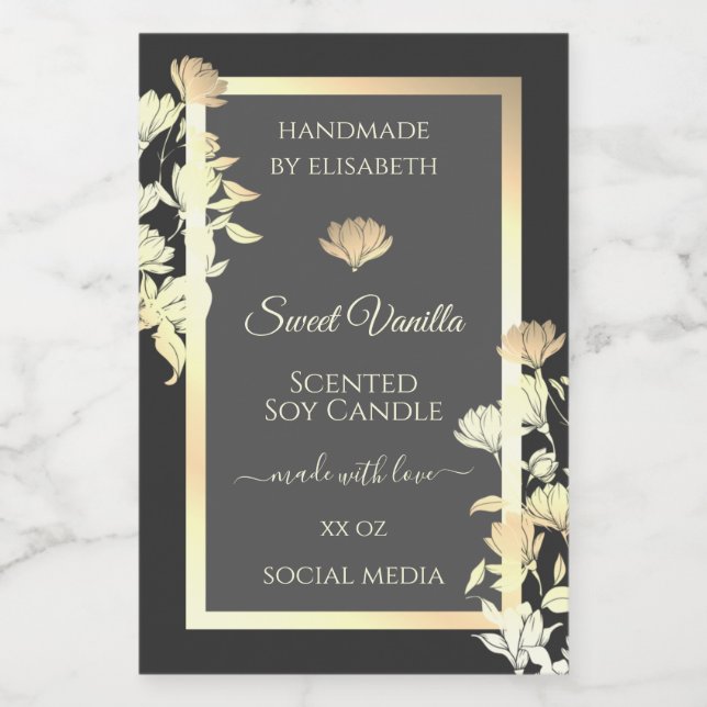Trendy Floral Grey Packaging Labels and Gold Frame (Single Label)