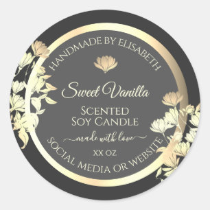 Trendy Floral Grey Packaging Labels and Gold Frame