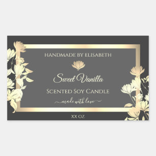 Trendy Floral Grey Packaging Labels and Gold Frame