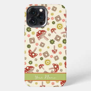 Trendy Floral Mushroom Pattern Pretty Name iPhone 13 Pro Max Case