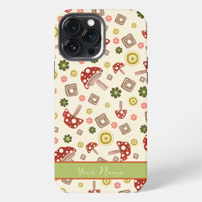 Trendy Floral Mushroom Pattern Pretty Name  iPhone Case (Back)