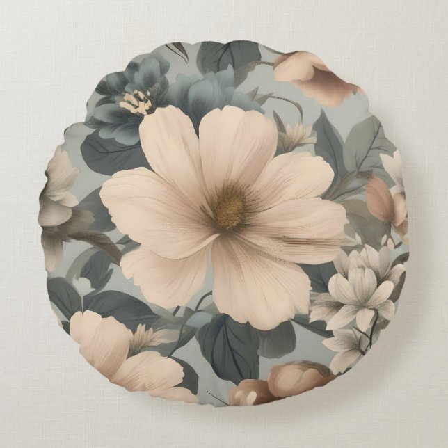 Trendy Floral Pattern in Pastel Colours Round Pillow (Front)