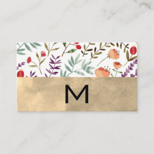 Trendy Floral Pattern   Monogram Business Card