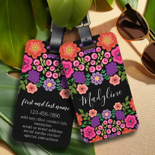 Trendy Floral Pattern Monogram - Can EDIT Colour Luggage Tag