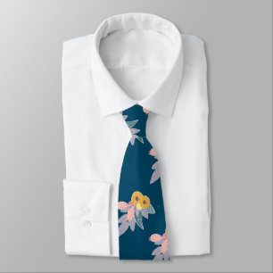 Trendy floral pattern on navy blue tie