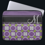 Trendy Floral Pattern - Orchid and Lime Green Laptop Sleeve<br><div class="desc">Add your name or monogram to this funky illustration with flowers a graphic circles.</div>