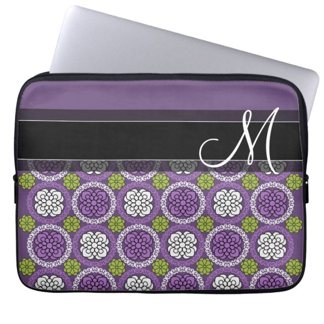 Trendy Floral Pattern - Orchid and Lime Green Laptop Sleeve (Front)