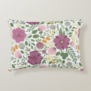 Trendy Floral Pattern Pink Yellow Purple Greenery  Accent Pillow