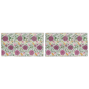 Trendy Floral Pattern Pink Yellow Purple Greenery  Pillowcase