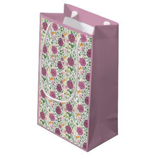 Trendy Floral Pattern Pink Yellow Purple Greenery Small Gift Bag