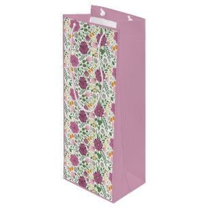 Trendy Floral Pattern Pink Yellow Purple Greenery Wine Gift Bag