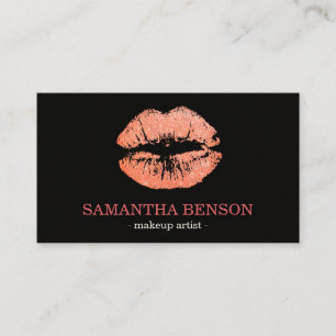 Trendy Floral Rose Gold Lips Makeup Artist Business Card