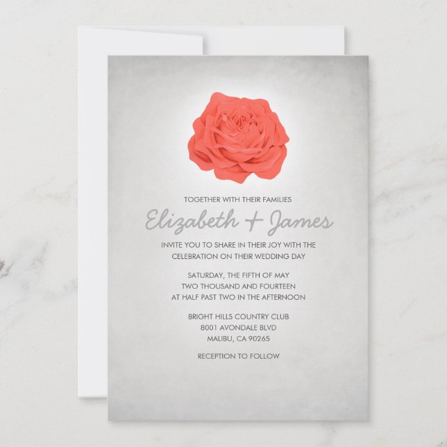 Trendy Floral White Wedding Invitations (Front)
