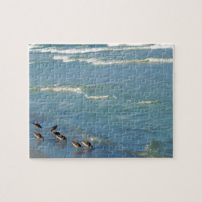 Trendy Florida Shorebirds Ocean Waves Photo Jigsaw Puzzle (Horizontal)