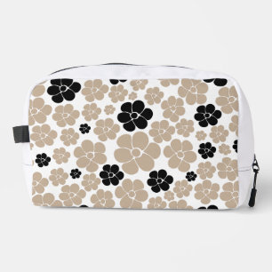 Trendy Flower Pattern in Taupe, Black, and White Dopp Kit