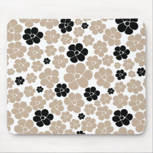Trendy Flower Pattern in Taupe, Black, and White Mouse Pad