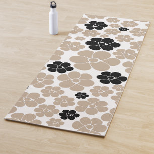 Trendy Flower Pattern in Taupe, Black, and White Yoga Mat