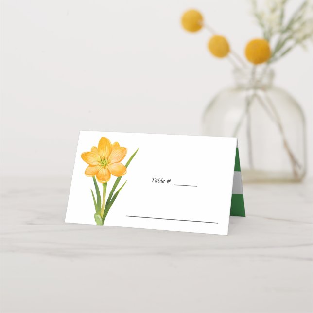 Trendy Flower yellow crocus wedding table place Card (Front)