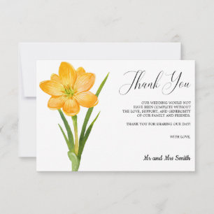 Trendy Flower Yellow crocus Wedding Thank you Card
