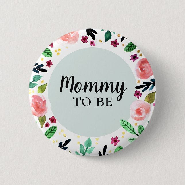 Trendy Flowers Floral Mommy To Be Baby Shower 2 Inch Round Button (Front)