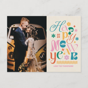Trendy Font Mix New Year's Photo Holiday Postcard