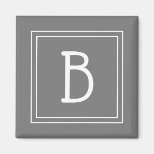 Trendy Framed Monogram Grey & White Initial Magnet