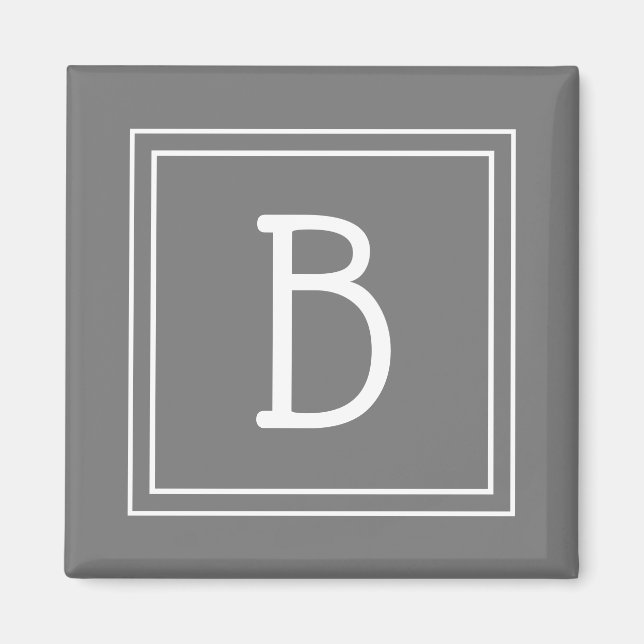 Trendy Framed Monogram Grey & White Initial Magnet (Front)