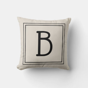 Trendy Framed Monogram Light Tan & Black Initial Throw Pillow