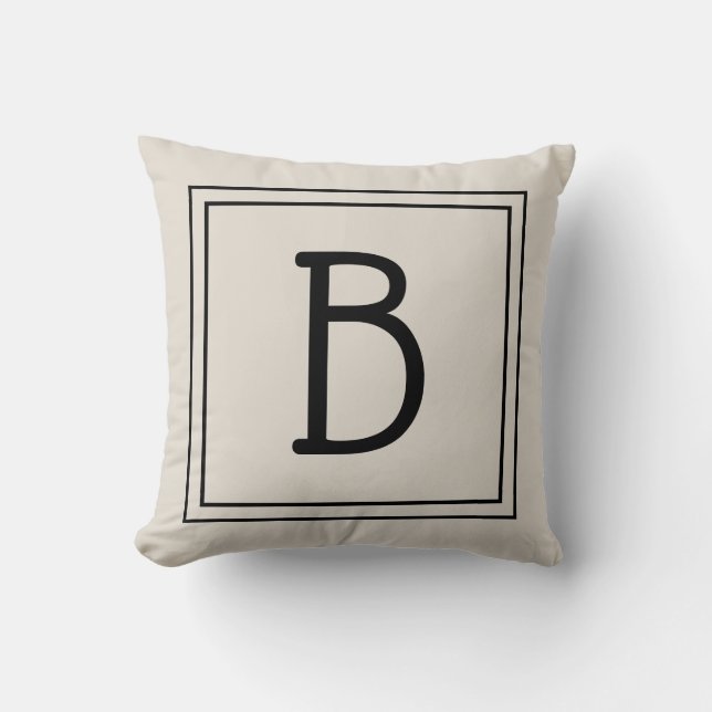 Trendy Framed Monogram Light Tan & Black Initial Throw Pillow (Front)