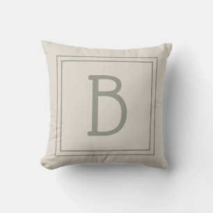 Trendy Framed Monogram Light Tan & Evergreen Throw Pillow