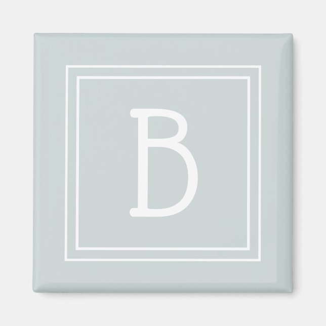 Trendy Framed Monogram Soft Green & White Initial Magnet (Front)