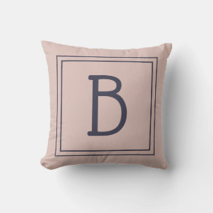 Trendy Framed Monogram Soft Pink & Dark Blue Throw Pillow