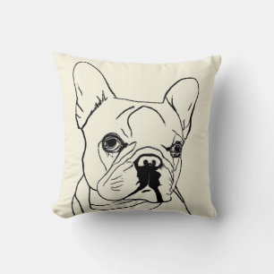 Trendy French Bulldog Cream Line Drawing Throw Pillow