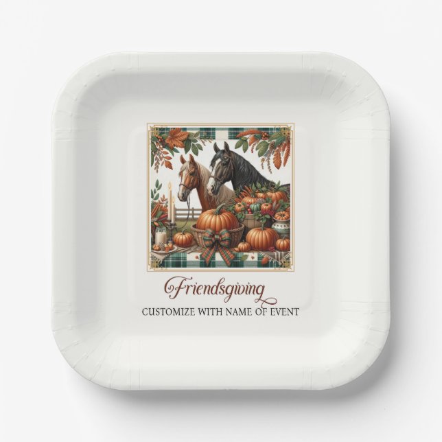 Trendy Friendsgiving Horse  Paper Plate (Front)