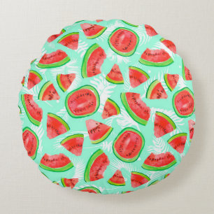 Trendy fruit pattern. Artistic Watermelon backgrou Round Pillow
