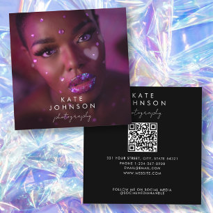 Trendy Full Photo QR Code Script Calligraphy Square Business Card